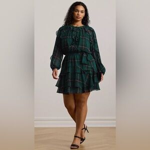 Ralph Lauren Plaid Green Ruffle Dress NWT